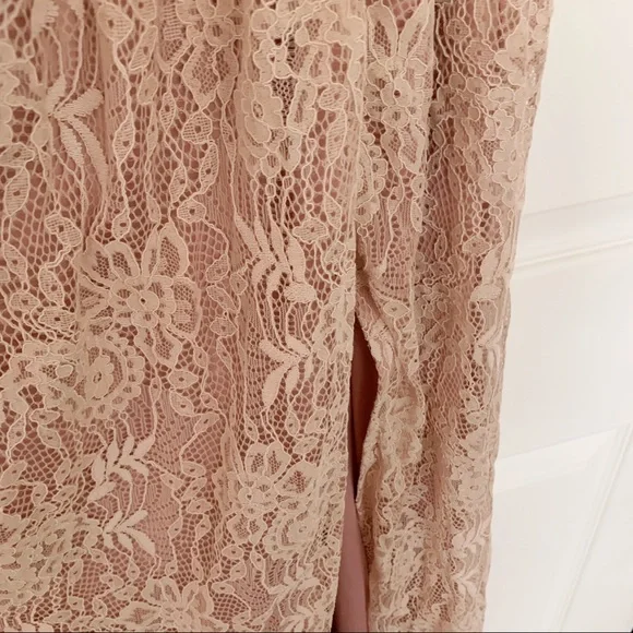 Stolen Moments Dusty Pink Lace-Up Lace Maxi Dress - Picture 13 of 14